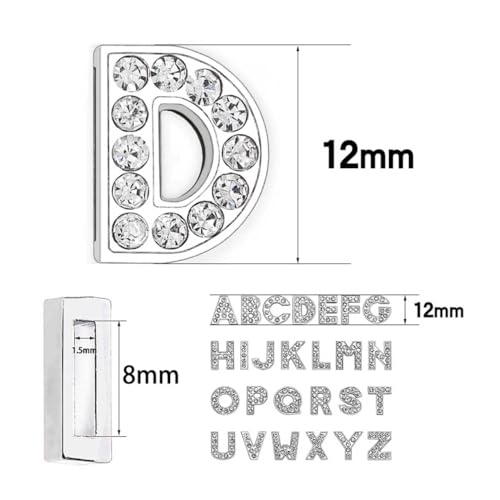 EBISU Design Alphabet Charms, Silver, 0.3 inch (8 mm) Holes, 26 Letters, A-Z DIY, Rhinestone, Zircon Parts, Initials, Accessory Parts, Handmade, Name Tags, Set of 2