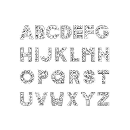 EBISU Design Alphabet Charms, Silver, 0.3 inch (8 mm) Holes, 26 Letters, A-Z DIY, Rhinestone, Zircon Parts, Initials, Accessory Parts, Handmade, Name Tags, Set of 2