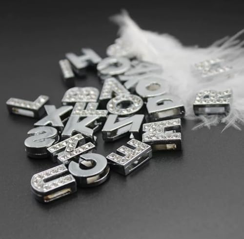 EBISU Design Alphabet Charms, Silver, 0.3 inch (8 mm) Holes, 26 Letters, A-Z DIY, Rhinestone, Zircon Parts, Initials, Accessory Parts, Handmade, Name Tags, Set of 2