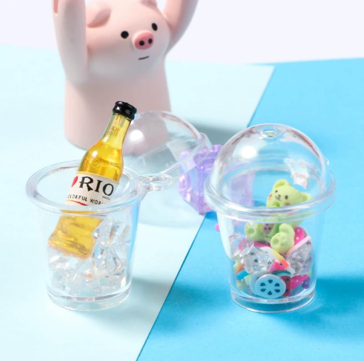 25pcs Sweet Decor Miniature Ice Cups with Lids DIY Craft Plastic Mini Flap Cups Dollhouse Ice Cream Cups with Dome Lids