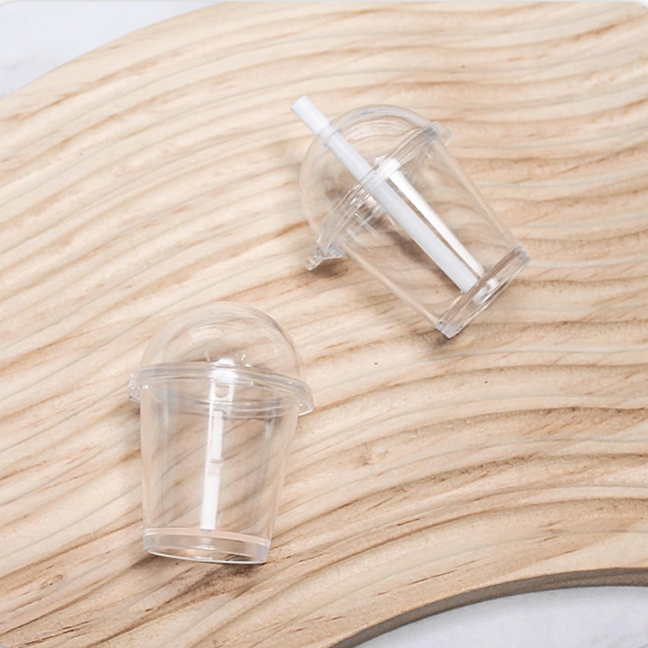 25pcs Sweet Decor Miniature Ice Cups with Lids DIY Craft Plastic Mini Flap Cups Dollhouse Ice Cream Cups with Dome Lids
