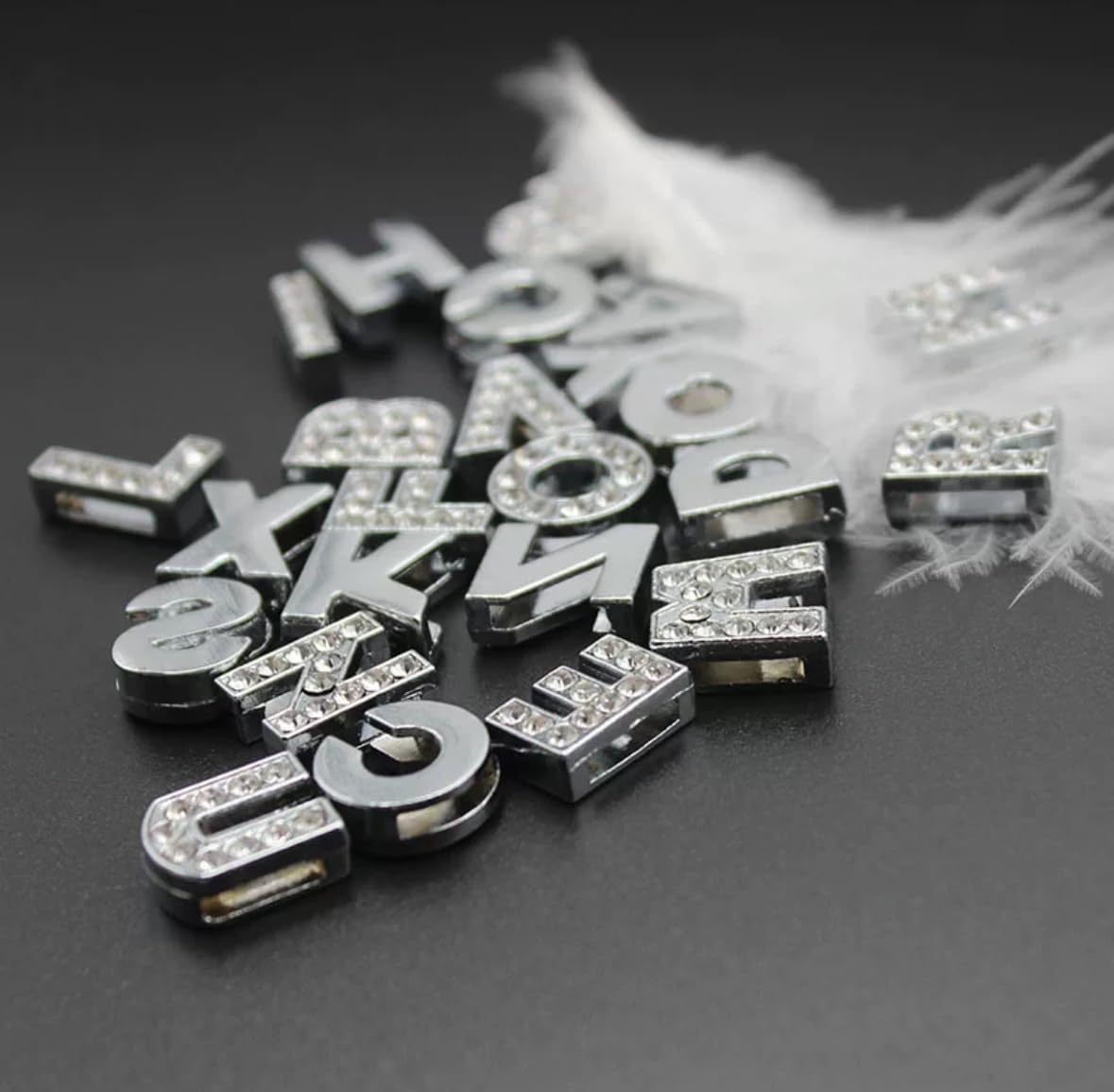 EBISU Design Alphabet Charms, Silver, 0.3 inch (8 mm) Holes, 26 Letters, A-Z DIY, Rhinestone, Zircon Parts, Initials, Accessory Parts, Handmade, Name Tags, Set of 2