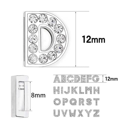 EBISU Design Alphabet Charms, Silver, 0.3 inch (8 mm) Holes, 26 Letters, A-Z DIY, Rhinestone, Zircon Parts, Initials, Accessory Parts, Handmade, Name Tags, Set of 2