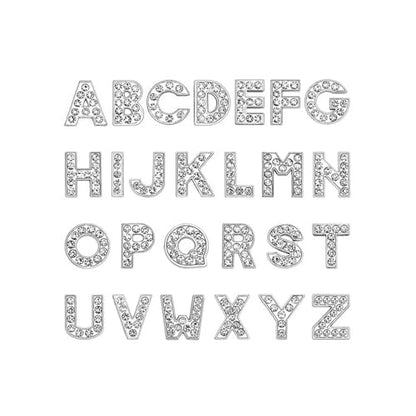 EBISU Design Alphabet Charms, Silver, 0.3 inch (8 mm) Holes, 26 Letters, A-Z DIY, Rhinestone, Zircon Parts, Initials, Accessory Parts, Handmade, Name Tags, Set of 2