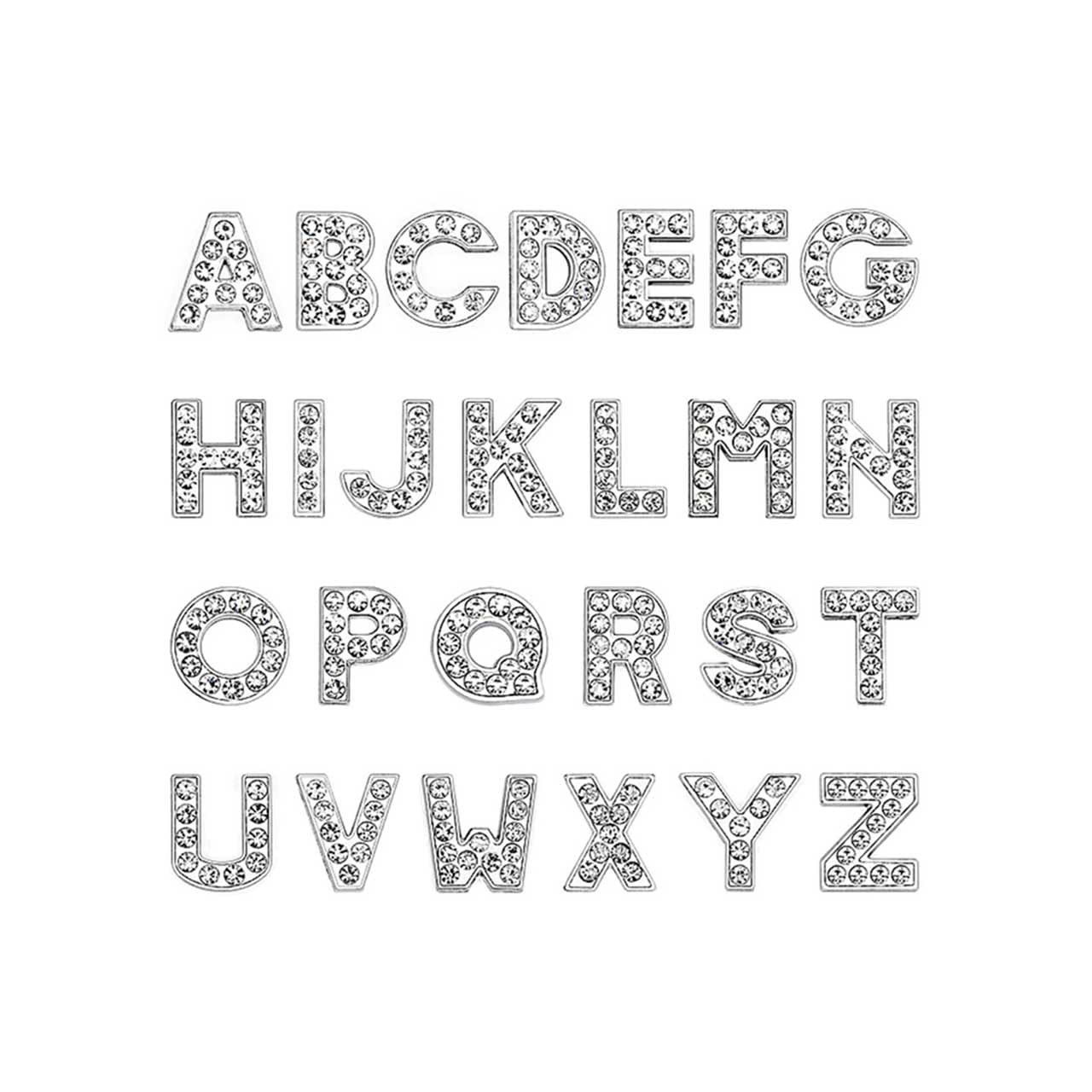 EBISU Design Alphabet Charms, Silver, 0.3 inch (8 mm) Holes, 26 Letters, A-Z DIY, Rhinestone, Zircon Parts, Initials, Accessory Parts, Handmade, Name Tags, Set of 2