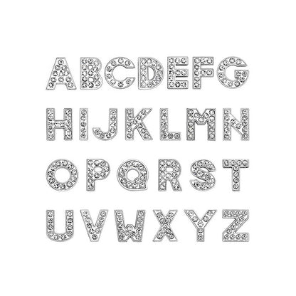 EBISU Design Alphabet Charms, Silver, 0.3 inch (8 mm) Holes, 26 Letters, A-Z DIY, Rhinestone, Zircon Parts, Initials, Accessory Parts, Handmade, Name Tags, Set of 2