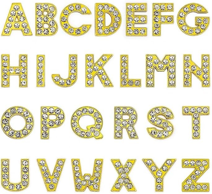 [EBISUデザイン] アルファベットチャーム ゴールド 8mm穴 26文字 A-Z DIY ラインストーン ジルコン パーツ イニシャル アクセサリーパーツ 手作り ネームタグ用 推し活 2個セット