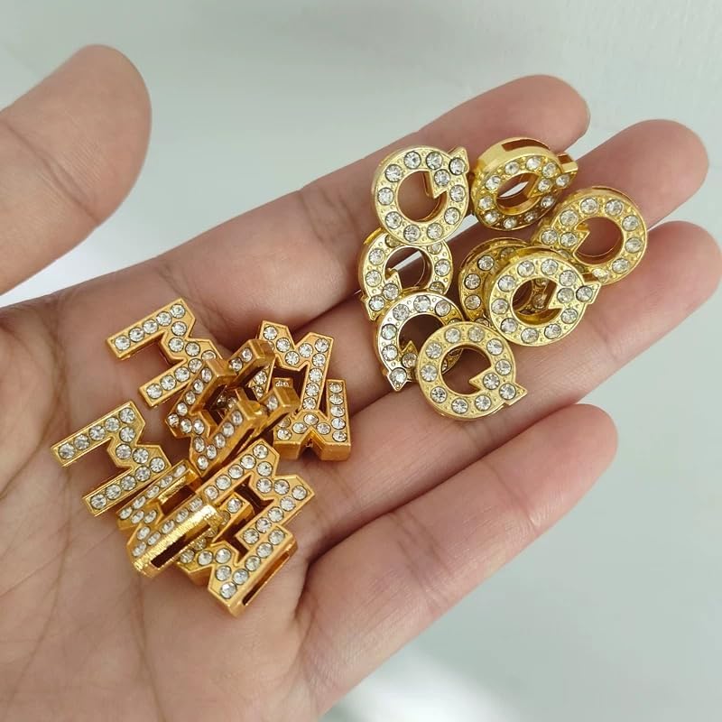 [EBISUデザイン] アルファベットチャーム ゴールド 8mm穴 26文字 A-Z DIY ラインストーン ジルコン パーツ イニシャル アクセサリーパーツ 手作り ネームタグ用 推し活 2個セット