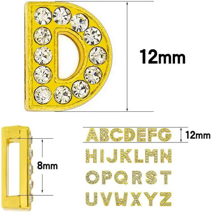 [EBISUデザイン] アルファベットチャーム ゴールド 8mm穴 26文字 A-Z DIY ラインストーン ジルコン パーツ イニシャル アクセサリーパーツ 手作り ネームタグ用 推し活 2個セット