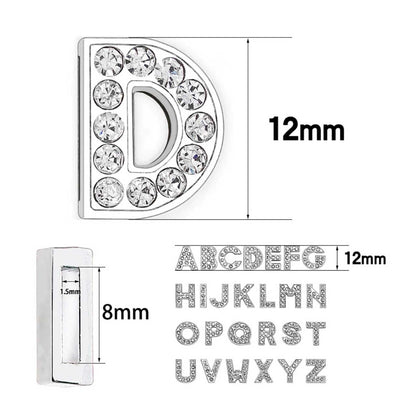 EBISU Design Alphabet Charms, Silver, 0.3 inch (8 mm) Holes, 26 Letters, A-Z DIY, Rhinestone, Zircon Parts, Initials, Accessory Parts, Handmade, Name Tags, Set of 2